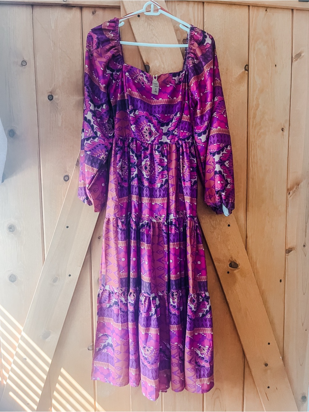 Flying Tomato Bohemian Purple Pink Tiered Midi Dress
